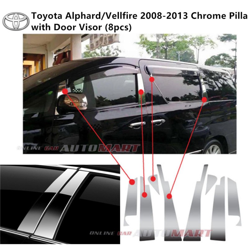 Toyota Alphard Vellfire Anh20 2008-2014 Window Chrome Pillar Cover Trim 