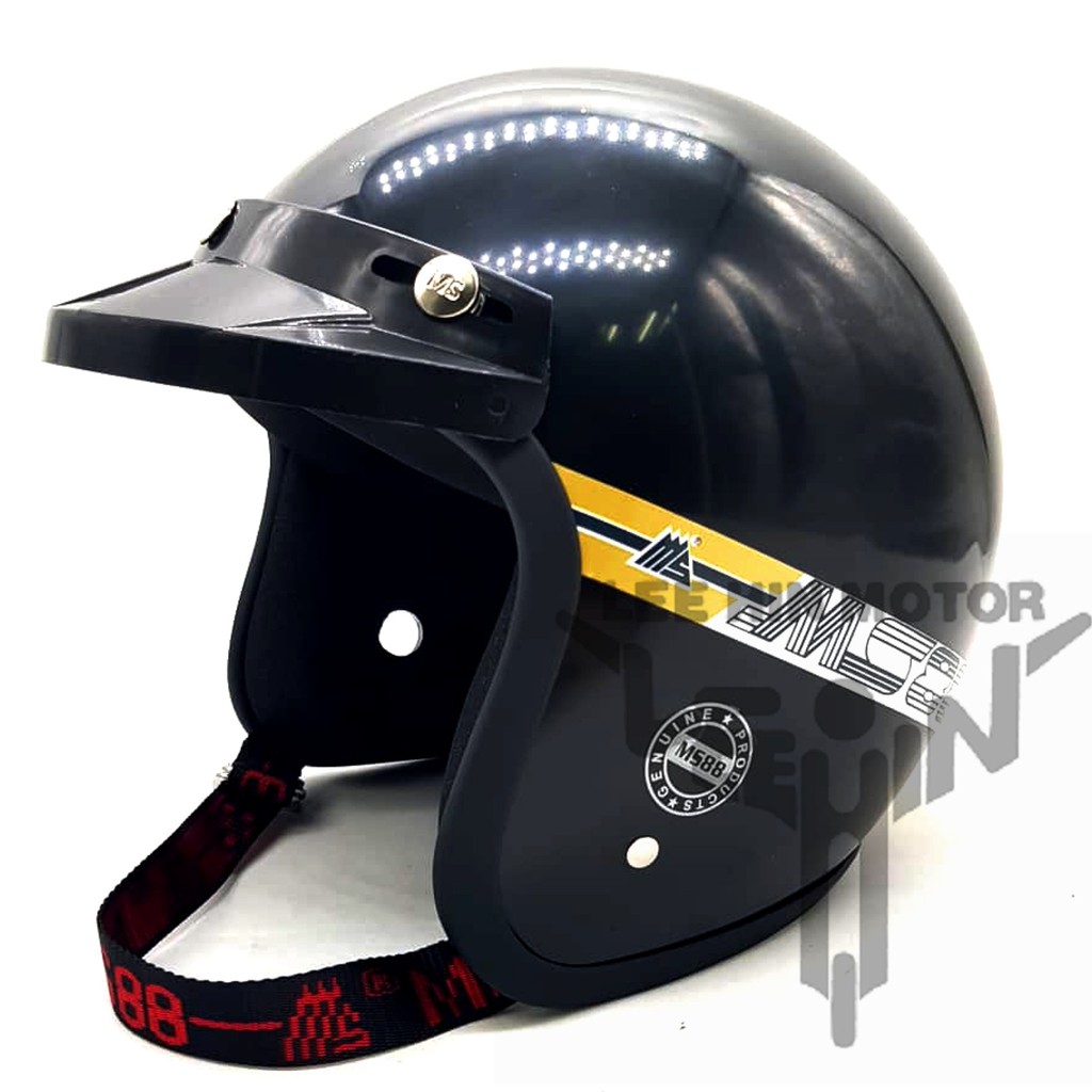 TULISAN MERAH MS88 200% Original 3 Button Motorcycle Helmet (Black) Topi Motorsikal Original MS Bogo Visor Warna Hitam