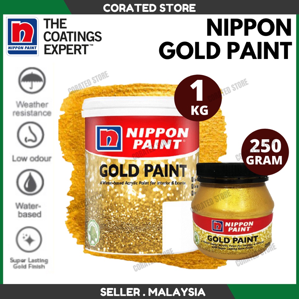 Nippon Paint (250Gram / 1Kg) Gold Paint WaterBased Acrylic Paint for Interior & Exterior (Cat