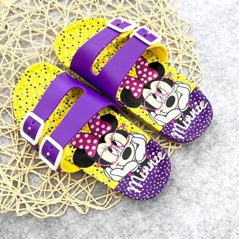 Girl Sandals Minnie Mouse Slippers Cartoons Yellow Purple Mickey Selipar Budak Perempuan