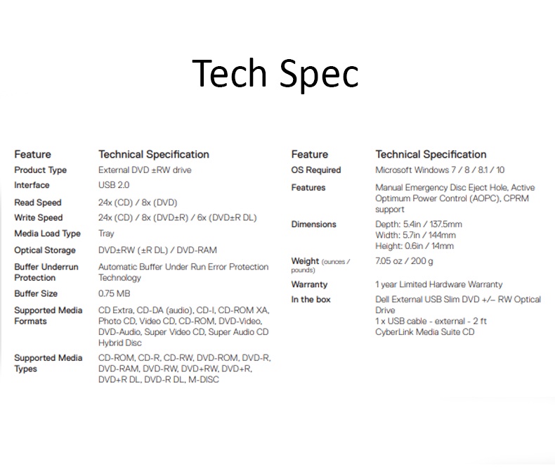 Dell External USB DVD+/ RW Drive DW316 for desktop PC Laptop Notebook