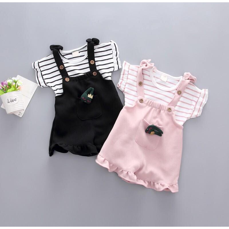 Dinlong Toddler Newborn Baby Girls Clothes Party Dress Sleeveless Big Bow Strap Fruit Striped Print Princess