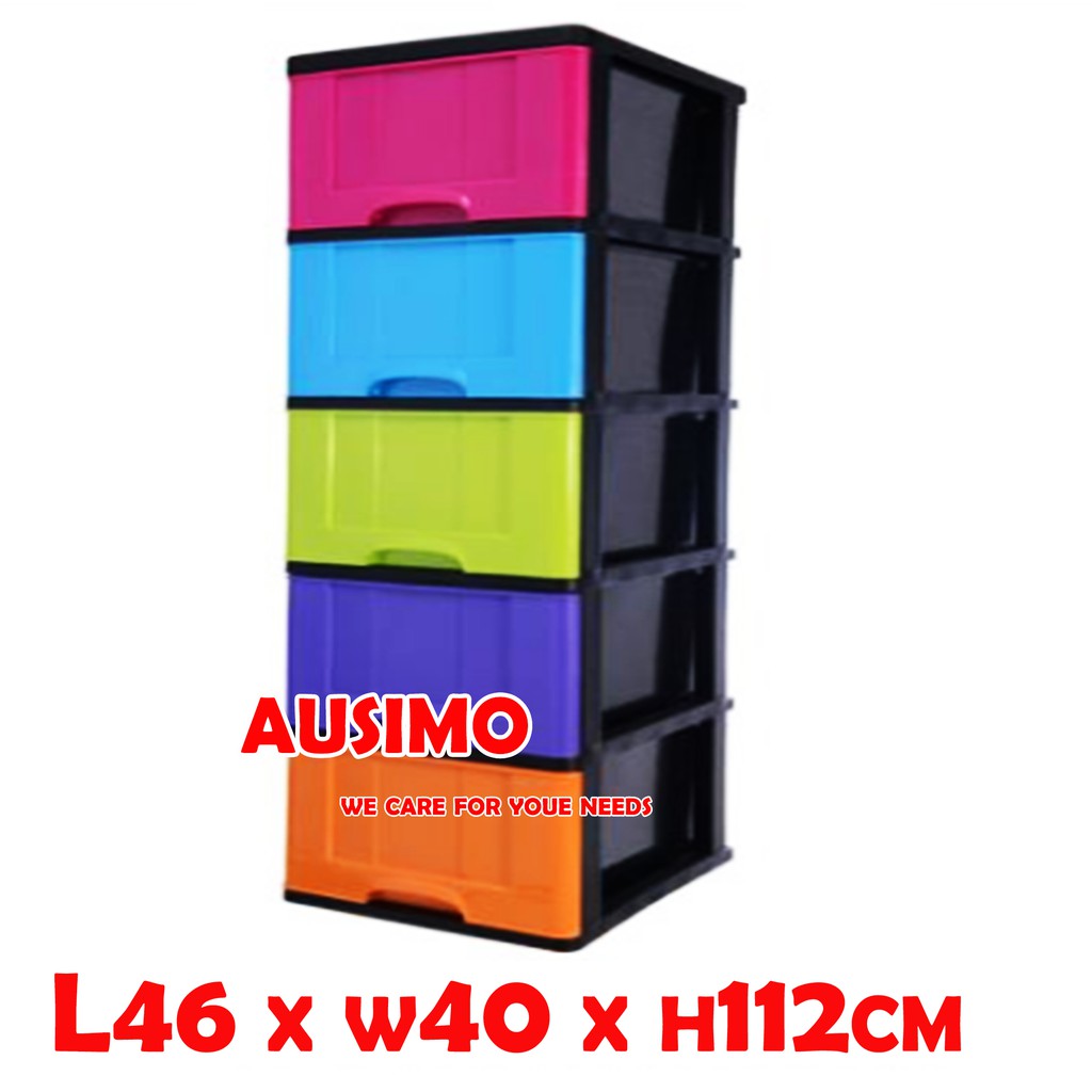 5 Tier Plastic  Drawer Multi Color Storage Cabinet laci 
