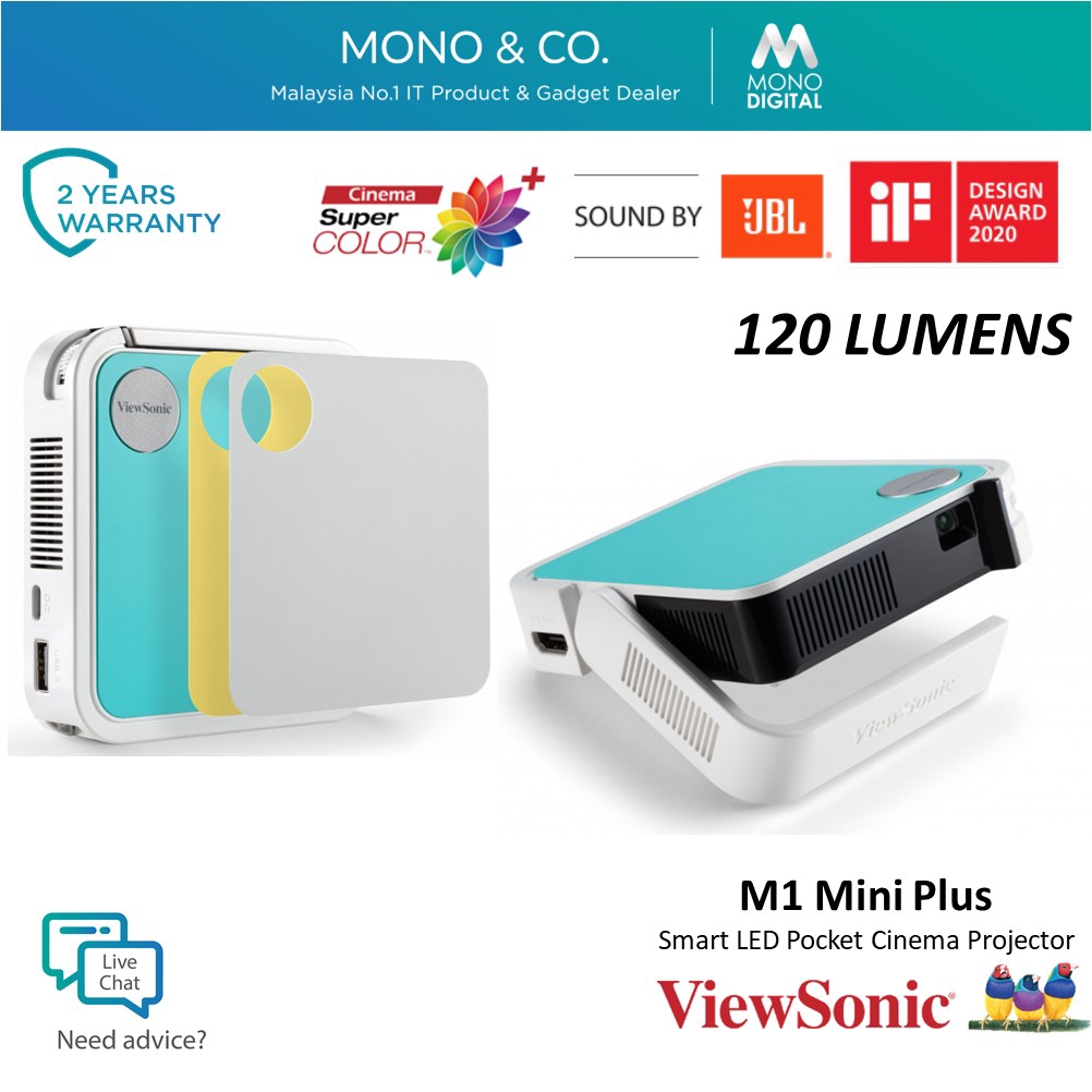 Viewsonic M1 MINI PLUS Smart LED Pocket Cinema Portable Projector with JBL Speaker & 120 LED