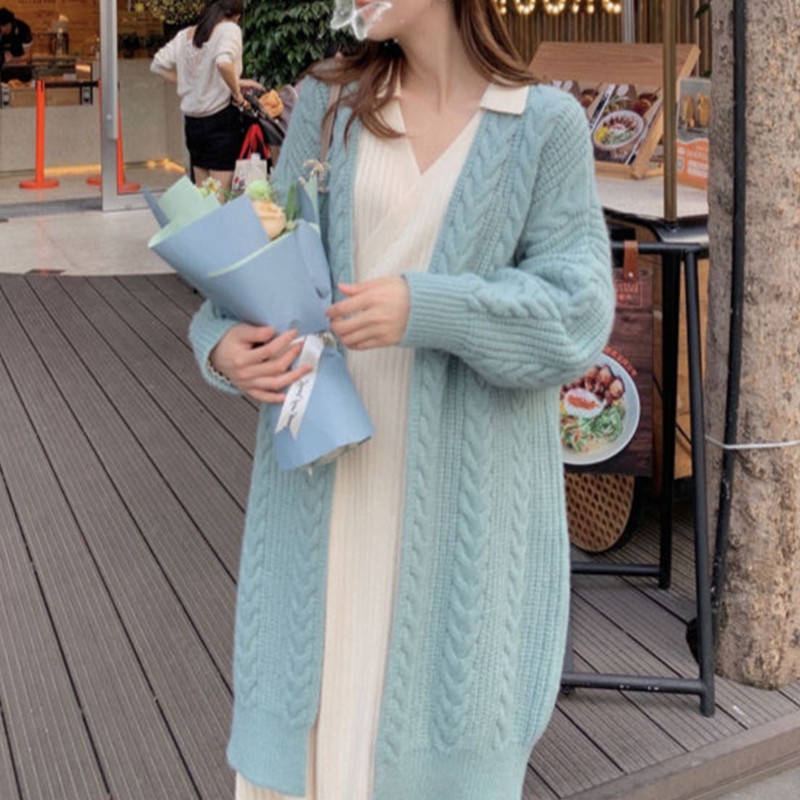 New Style Vintage Autumn Warm Thick Twist Knit Long Loose Sweater Cardigan