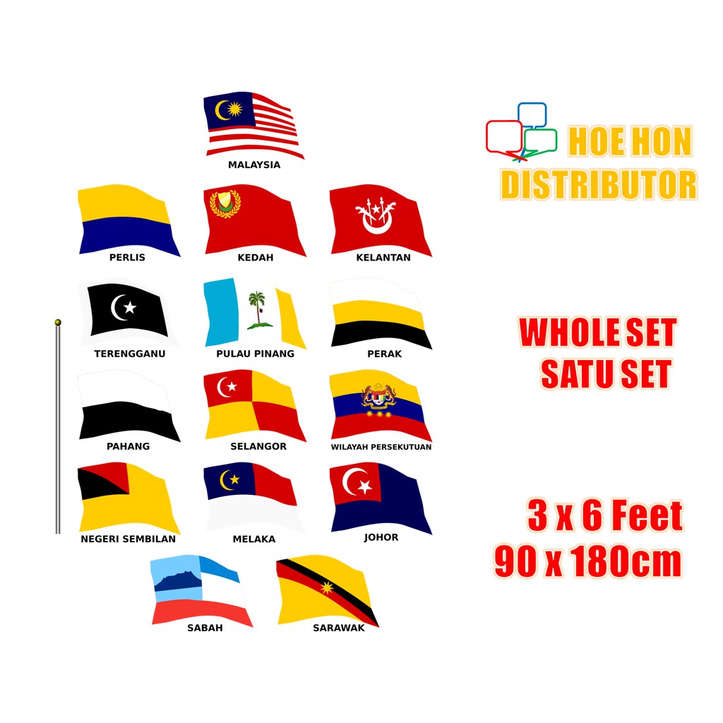 Bendera Malaysia Negeri All State Flag 3 X 6 Ft 90 X 180 Cm Whole Set Shopee Malaysia 3670