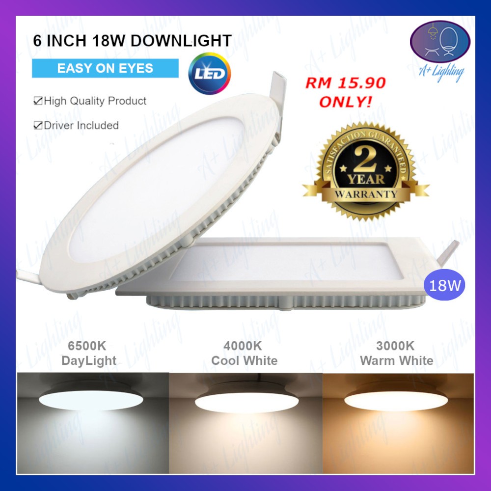  2 Year Warranty 6 18W LED  DOWNLIGHT ROUND SQUARE PANEL 