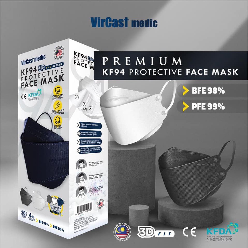 VIRCAST MEDIC KF94 3D Fit Protective Medical Face Mask 1 box/ 20PCS ...