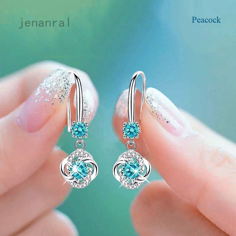 Peacock Temperament long diamond earrings Boho Female Crystal Pink Blue White Drop Earrings Fashion Earrings Small Round Dangle Earrings For Women