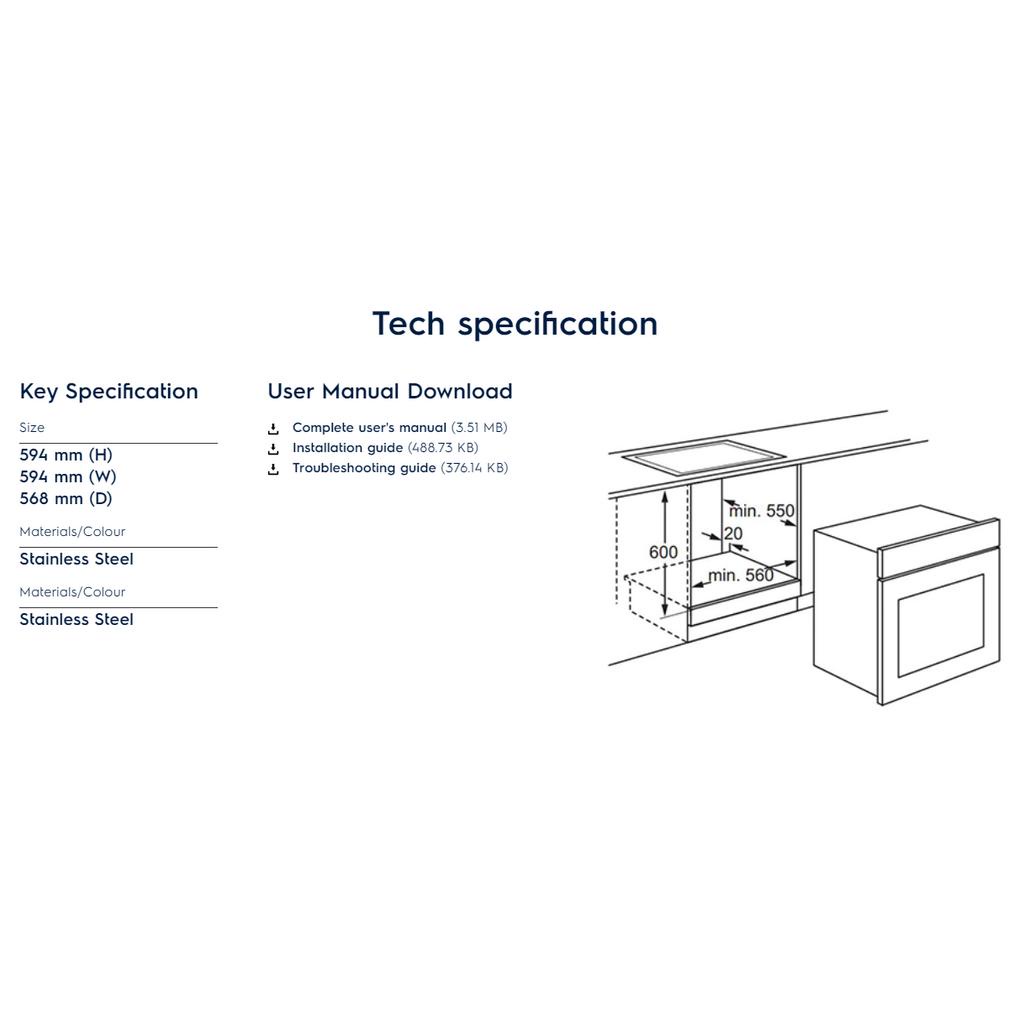 Electrolux (74L) Built In Oven With 6 Cooking Functions Digital Timer
