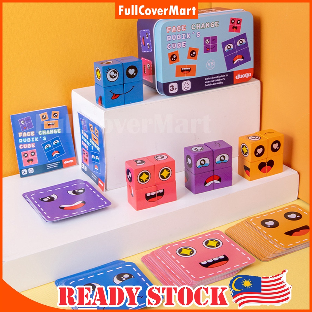 (TOY21) Face Changing Rubik Cube Emoji Magic Change Building Block Kid Expression Match Rubik Change Puzzle Child Games