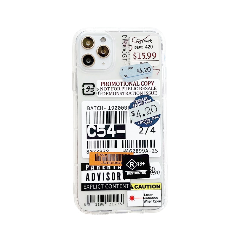 Retro Bar Code Label Phone Case for iPhone 12 Mini 11 Pro XS Max X XR 7 8 Plus Soft Airbag TPU Cover Case for iPhone 12Pro 11Pro-6-For iPhone 11 