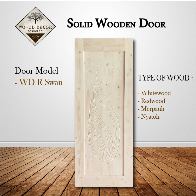 Solid Wooden Door Pintu  Kayu  Whitewood Router Swin 