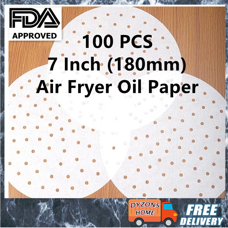 🚚COD FDA 100 pcs Kertas Minyak Baking Kek Silicone Oil Paper 5/6/7/8/9" Non-stick Air Fryer Liner Perforation Baking Parchment Oven Steamer Healthy Food Level for Air Fryer Tray Oven Pizza Paper Kertas Minyak 空氣炸鍋配件 Ship Today