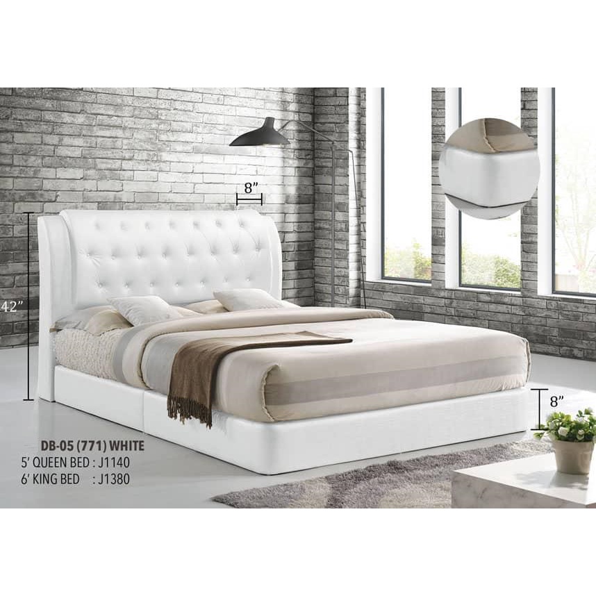 High Class Katil Putih Divan Single / Super Single / Queen / King Bed White Katil Add On Foam Mattress PVC Bed