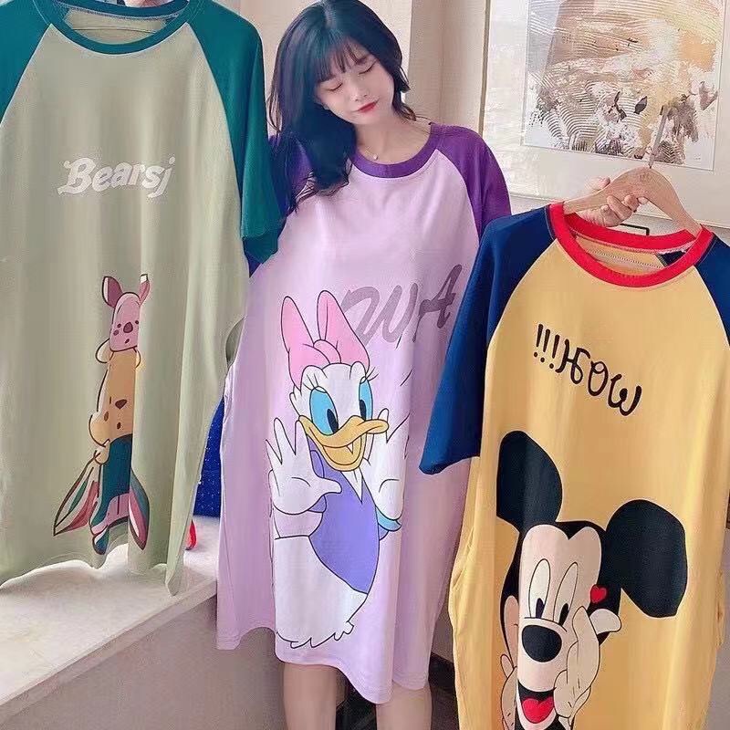 Plus Size Cartoon Pyjamas Baju Tidur Rumah Comfortable Short Sleeves Round Neck Dress Sleepwear