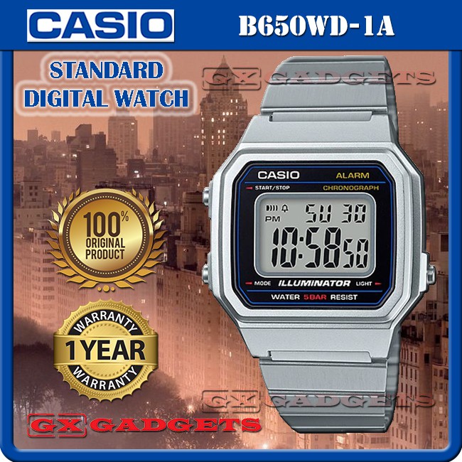 CASIO B650WD-1A SILVER STANDARD DIGITAL WATCH RETRO DESIGN LARGE DIGITS  CALENDAR ALARM STOPWATCH LED LIGHT WR50M B650W | Shopee Malaysia