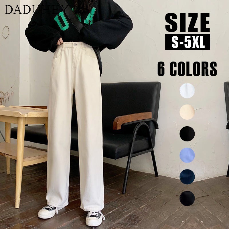 Korean?? Loose Slim Jeans Women's All-Matching High Waist Straight Cropped Pants Trendy Denim Long Jeans Pants