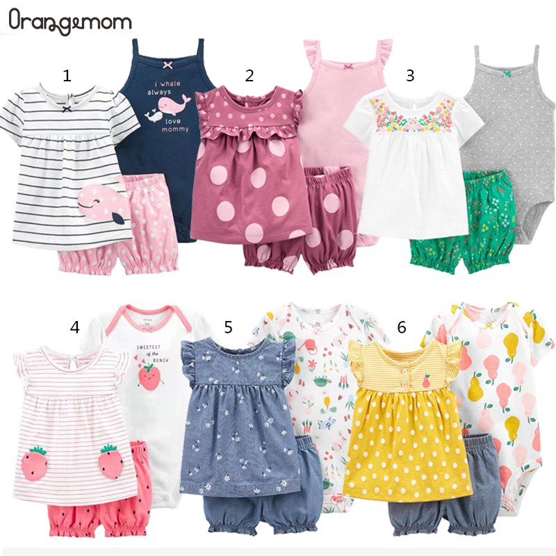 3pcs Cotton Baby Girl Clothes Cotton Short Sleeved Baby Girl Romper+Shorts+T shirt 2022 Hot sale