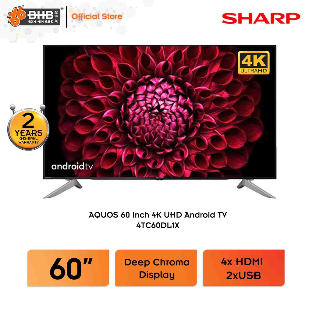 Sharp AQUOS 60 Inch 4K UHD Android TV with Deep Chroma Display Netflix