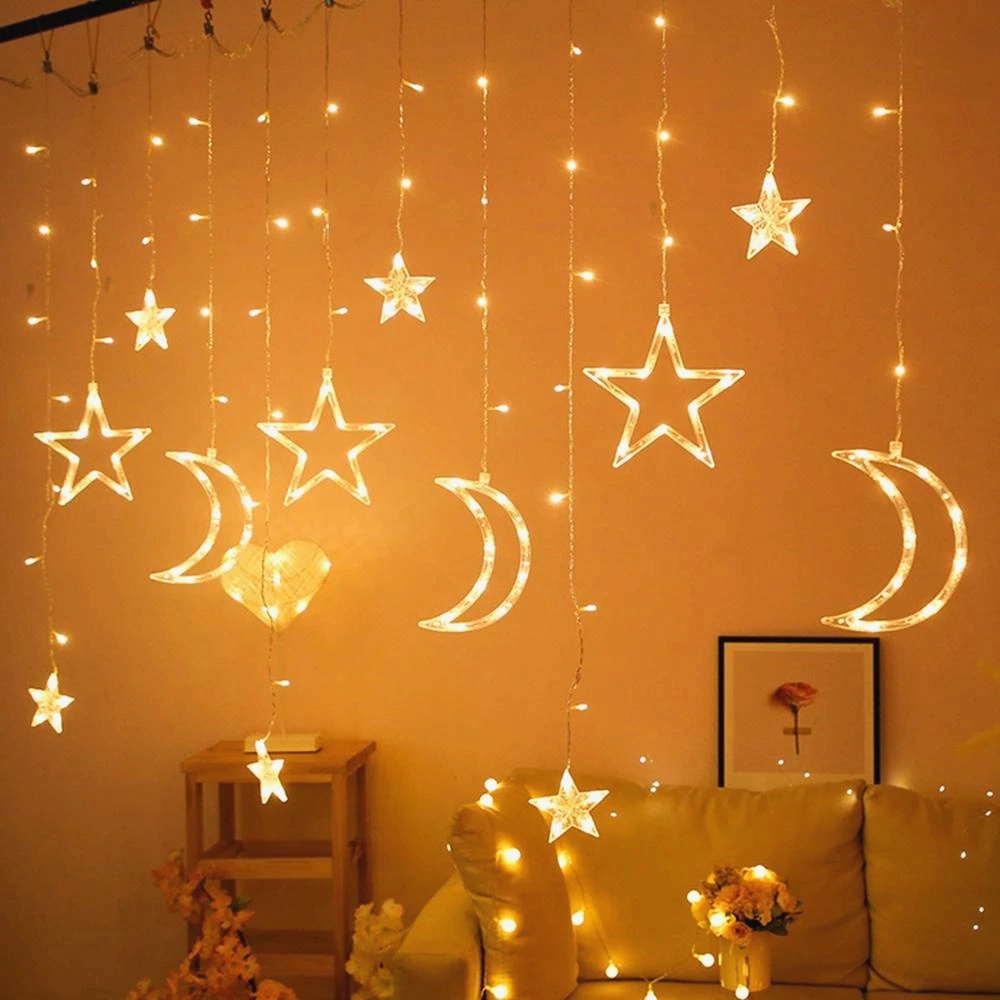 Reliable Quality EID Moon Star Light Muslim Ramadan Decoration Curtain Lamp Fairy String Hari Raya Wedding Decor Se D... - Image 2