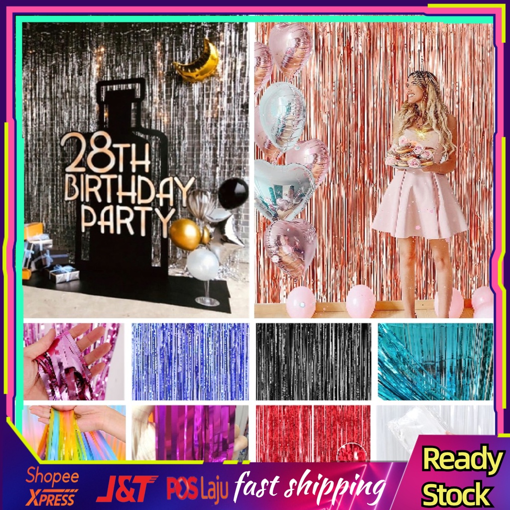 Rain Fringe Foil Curtain Birthday Wedding decoration Backdrop Banner Hari Raya Aqiqah Ramadan Hiasan