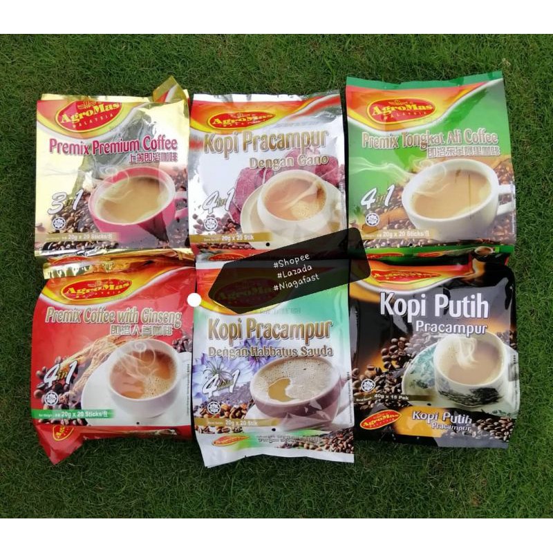 AGROMAS Kopi Habbatus Sauda, Kopi Tongkat Ali, Kopi Ginseng, Kopi Putih white Coffee Kopi Gano Premium Kopi Kacang Hazel