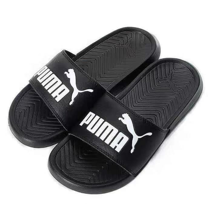 puma black and white slides