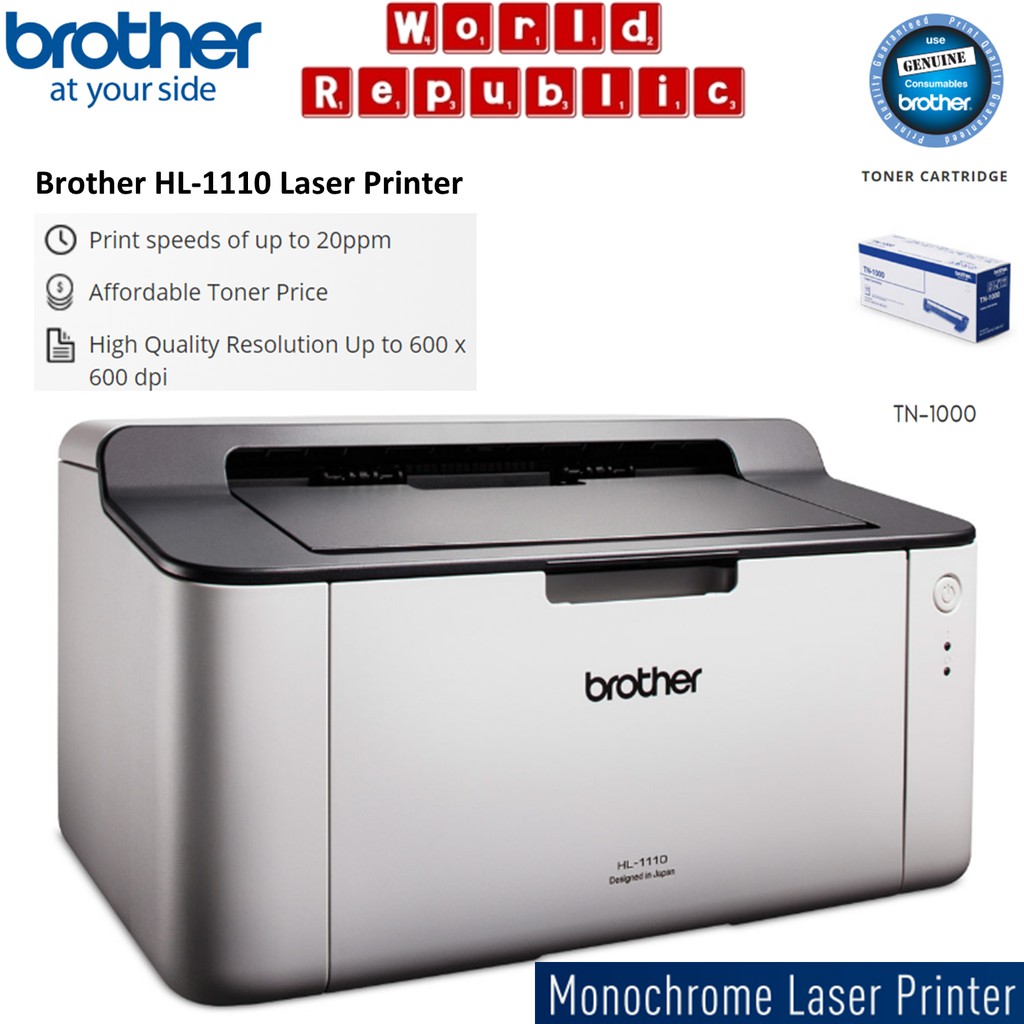 Brother HL-1110 Laser Printer - Monochrome Laser Printer - TN-1000 DR-1000 - 3 Years Warranty - TN1000 DR1000