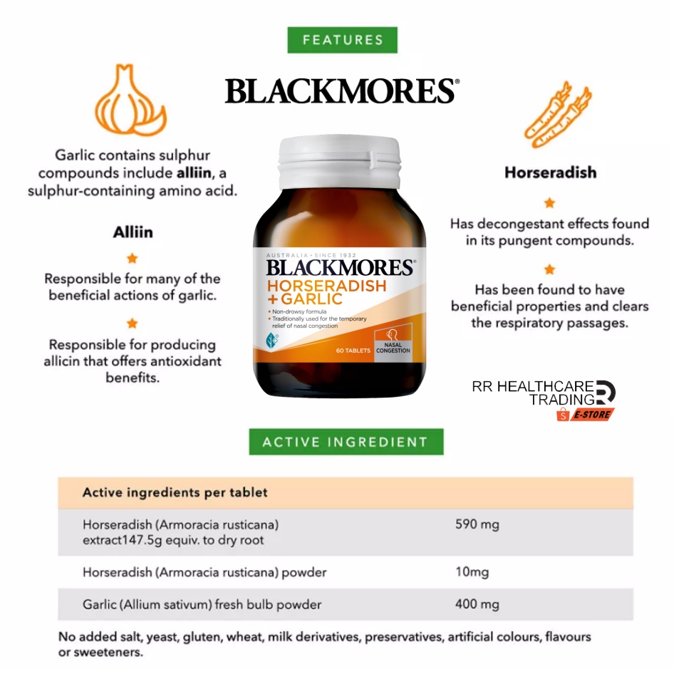 Blackmores Horseradish Garlic 60s (Exp 05/23) ubicaciondepersonas