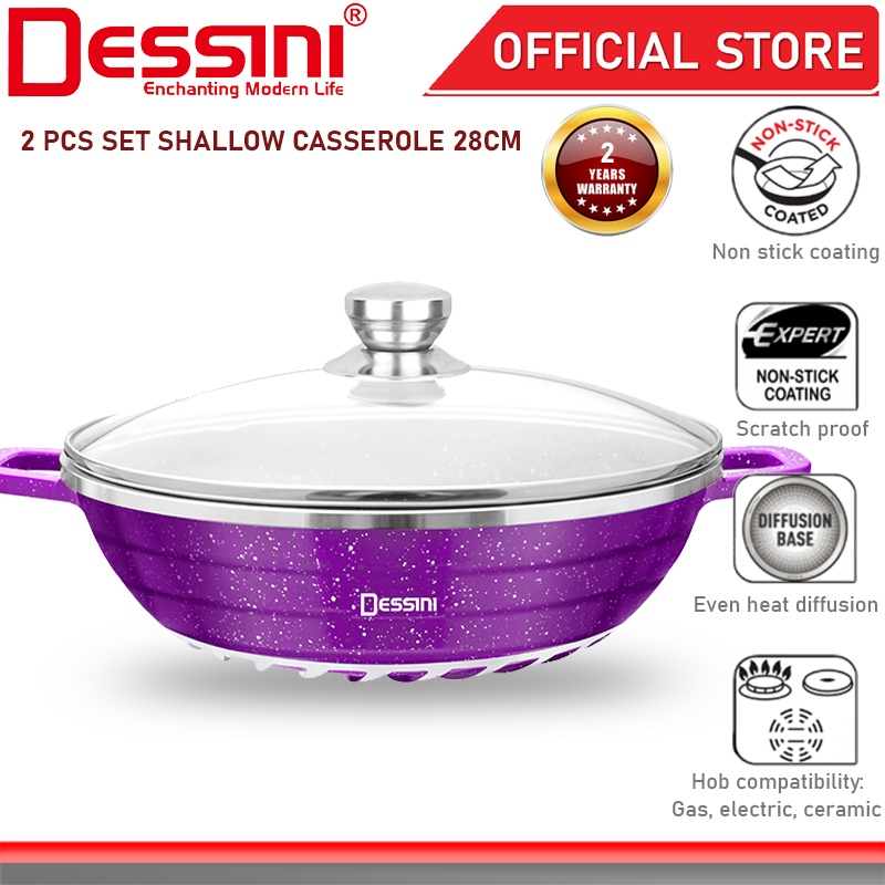 DESSINI ITALY Granite Die Cast Aluminium Non Stick Casserole Pot Bowl Deep Fry Pan Cookware Tool (28cm)