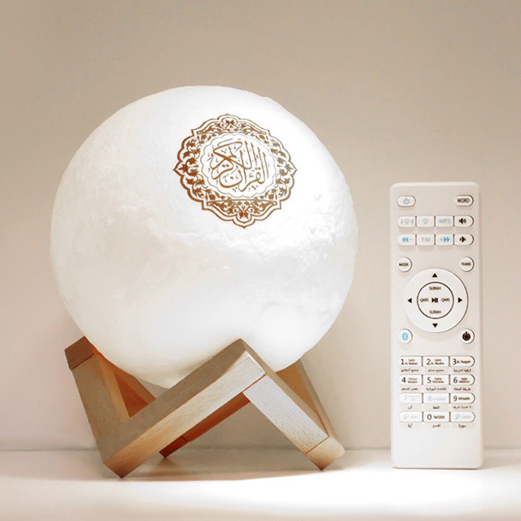 7 Color 3D Printing Quran Recite Bluetooth Speaker Moon Lamp Remote Control Muslim Speaker