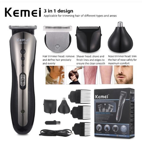 KEMEI KM-1407 Hair clipper Eletric Shaver 3 in 1 Electric Nose Hair Trimmer Men Rechargeable Cordless Clipper Shaver