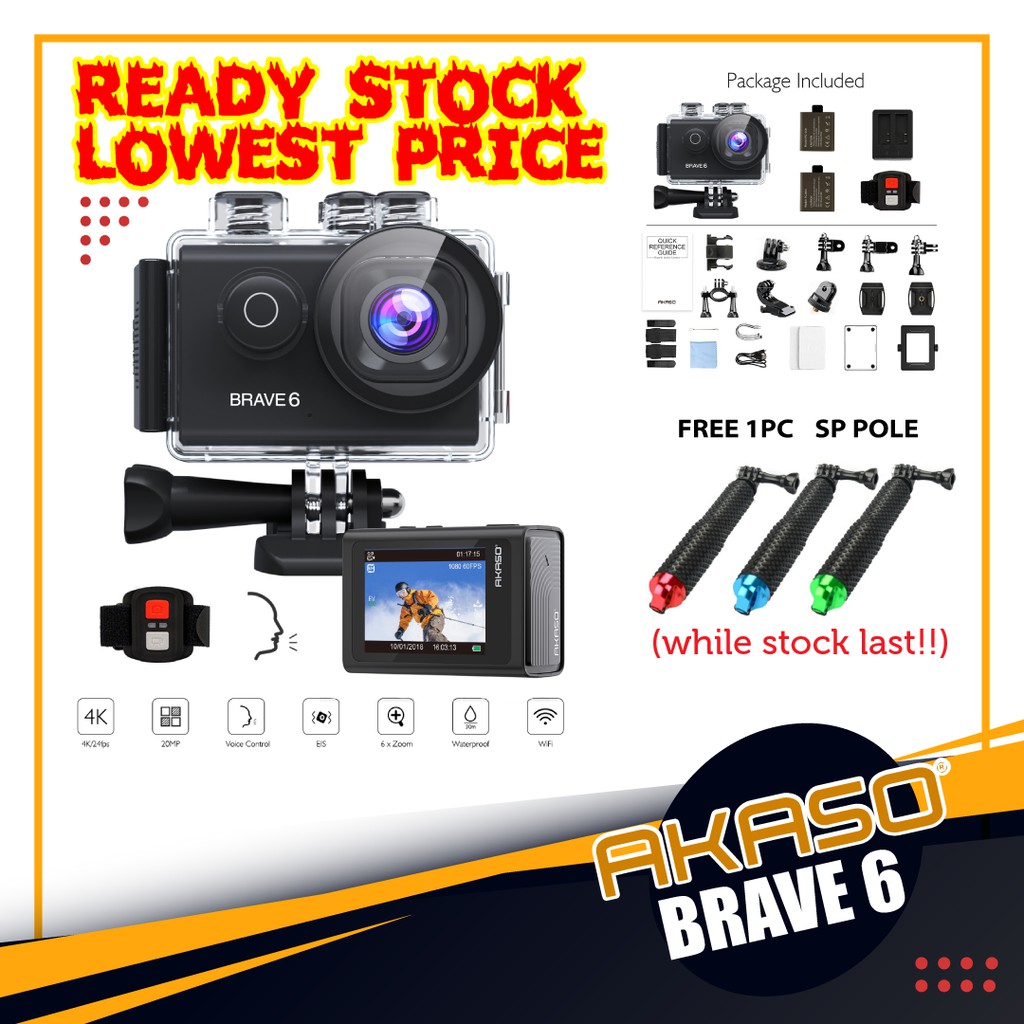 AKASO BRAVE 6 4K 20MP WiFi Action Camera Voice Control [ Ready Local ...