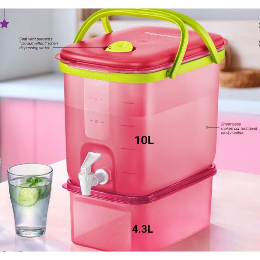 Tupperware Wonderful SET Water Dispenser 10L +Modular Mates Rectangular 4.3L (Tupperware Water