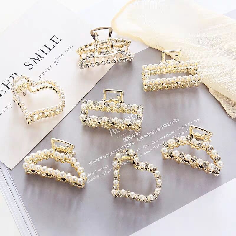  Klip Rambut  Ins Grab Clip Geometry Rhinestone Set Diamond 