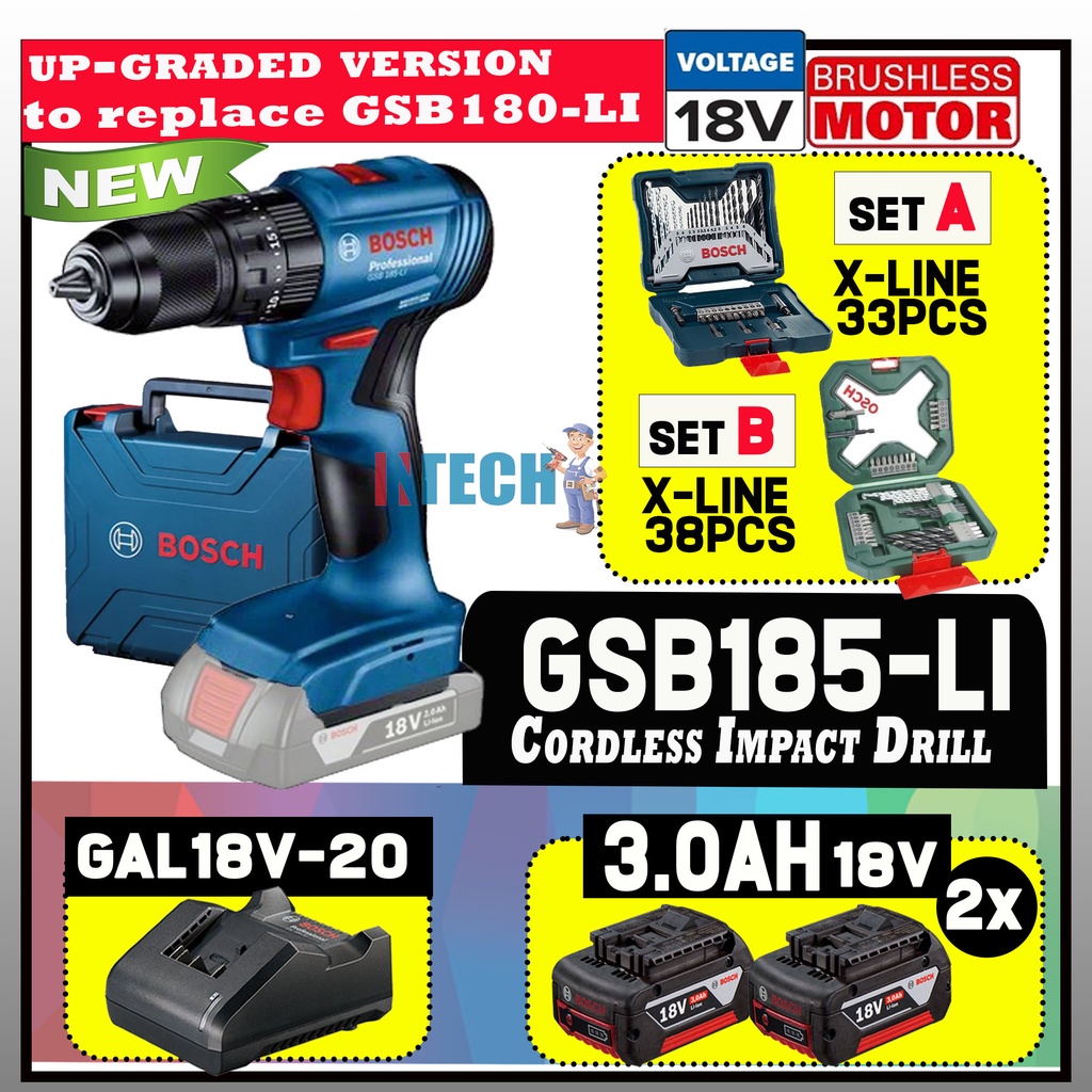 BOSCH 18V GSB185-LI CORDLESS IMPACT DRILL (BM) + 2x3.0AH + GAL18V-20 C ...