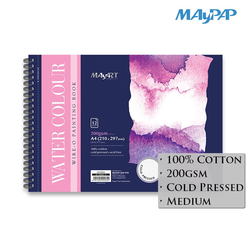 Mayart Wire O Watercolour Book 200gsm 100 Cotton Cold Pressed Medium Common 12shts Shopee Malaysia