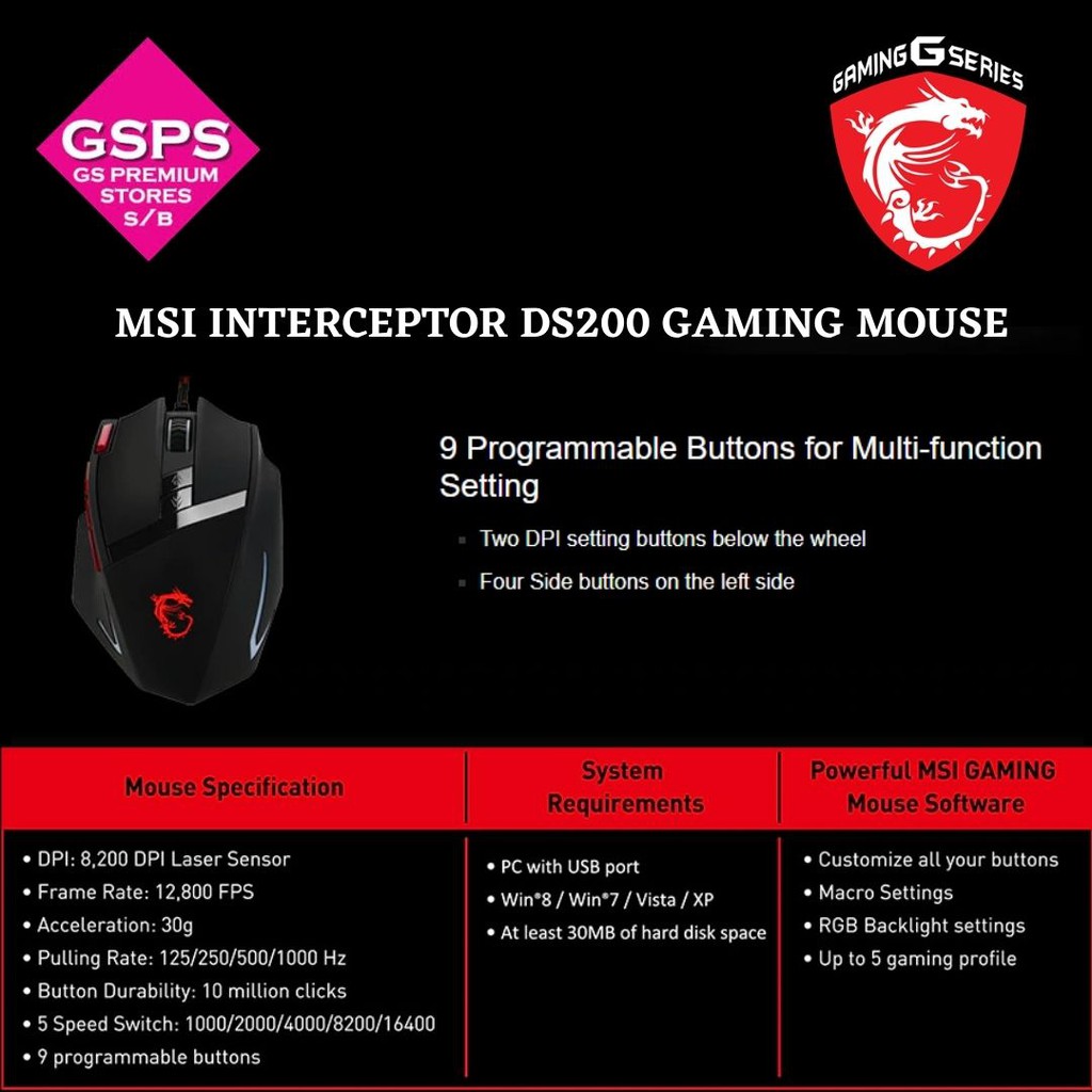 Msi Interceptor Ds200 Gaming Mouse Shopee Malaysia