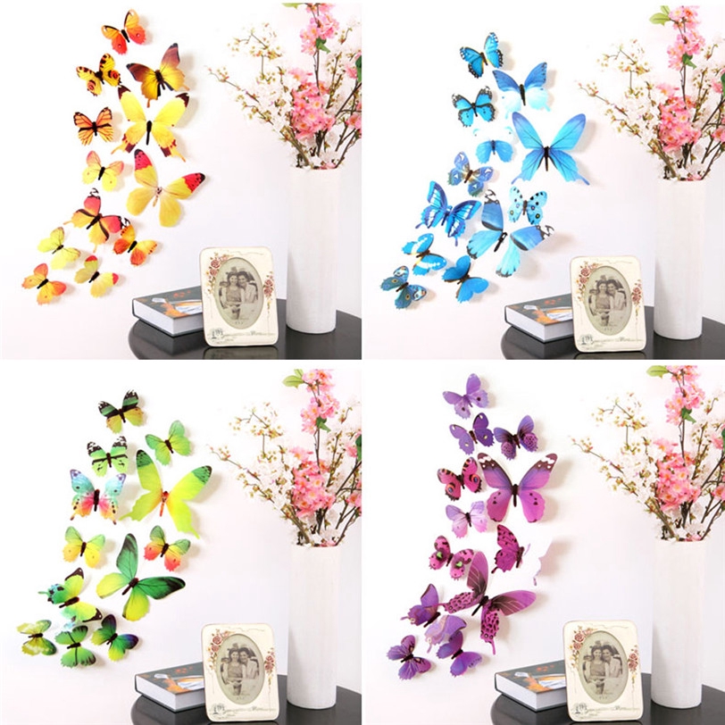 12pcs Pvc 3d Butterfly Wall Decor Cute Butterflies Wall Stickers