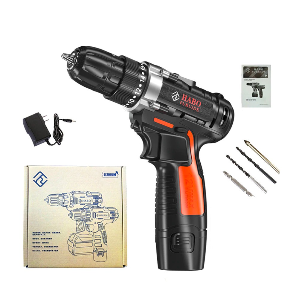 Gerudi Tanpa Wayar 12V Cordless Drill with FREE Case HABO Screwdriver