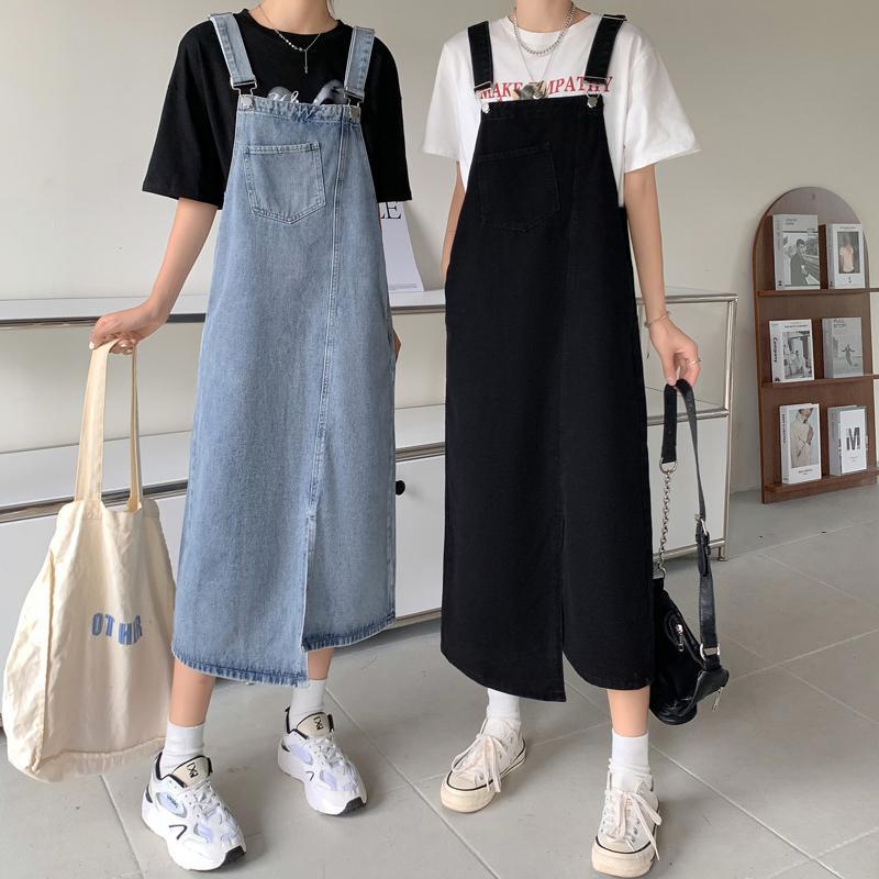 Denim Suspender Skirt Womens Dress Korean Version Loose Large Size Mid Length Style Age 