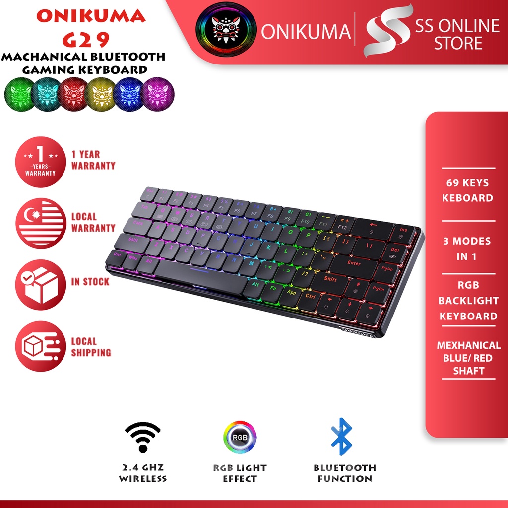 Onikuma G29 Wireless 60%(Sixty Percent) Ergonomic RGB Backlit ...