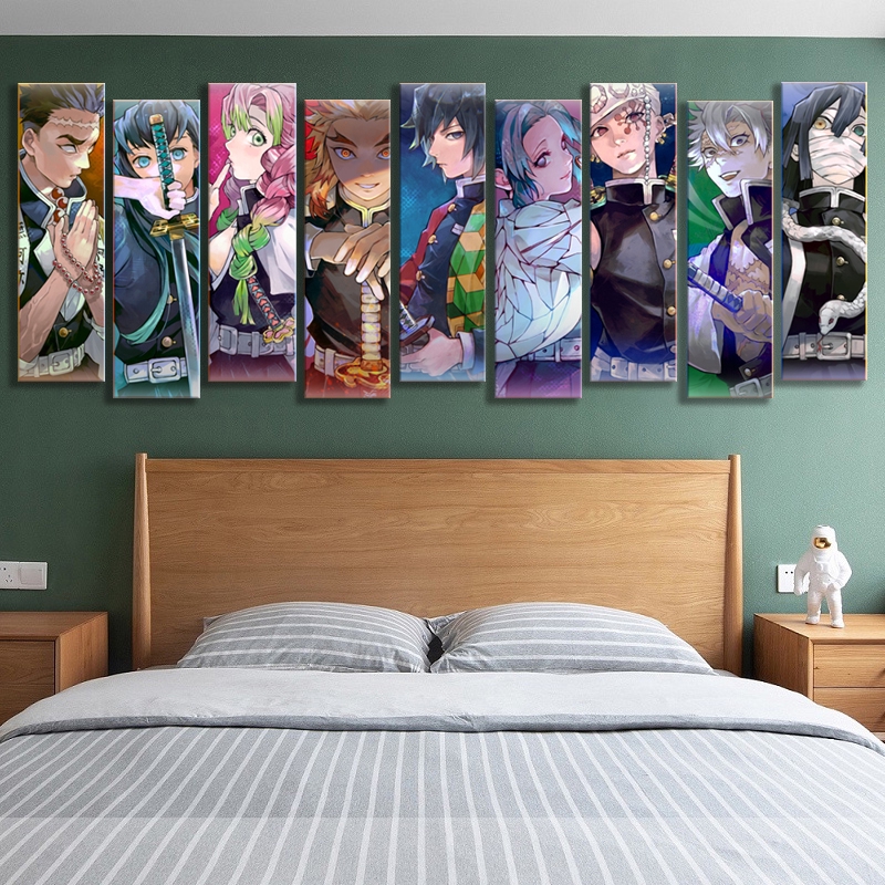 9pcs Kimetsu No Yaiba Anime Wall Pictures Demon Slayer Animation Art Canvas Painting For Children Bedroom Wall Decor Shopee Malaysia