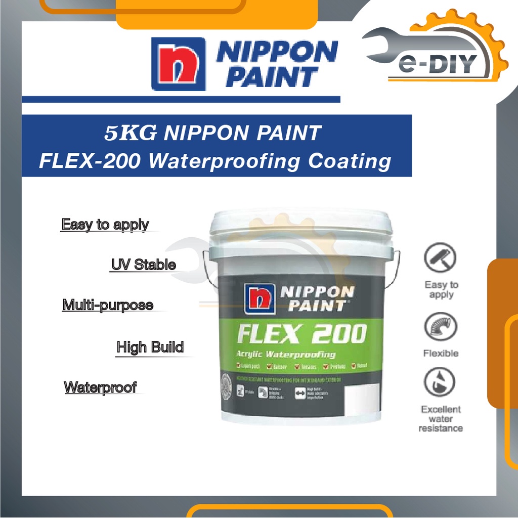 Flex 200 Nippon Paint Waterproof Paint 5kg Cat Waterproof Acrylic Paint ...