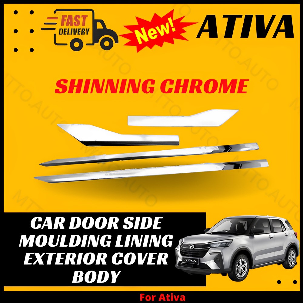 MTTO Perodua Ativa Car Door Side Moulding Lining Exterior Cover Body Accessories Shinning Chrome