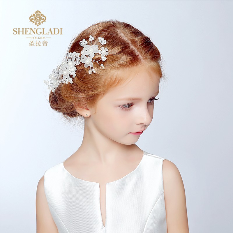 Children S Wedding Tiara Flower Girl Hair Accessories Side Clip Children S Dress Tiara Bow Performance Jewelry Flower Gi