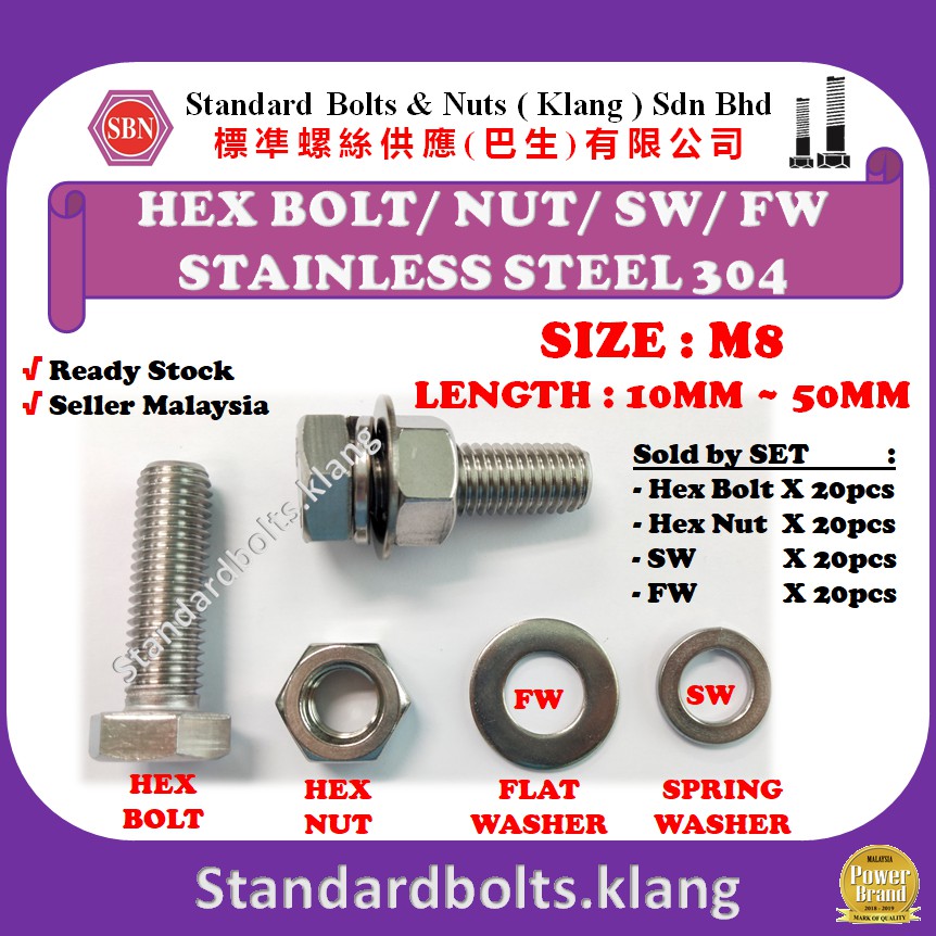 20set-per-pack-size-m8-sus304-stainless-steel-304-hex-bolt-nut