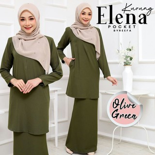 Baju Kurung Elena Pocket Warna Olive Green Plus Size S Baju Kurung Elena Pocket Warna Olive Green Plus Size S