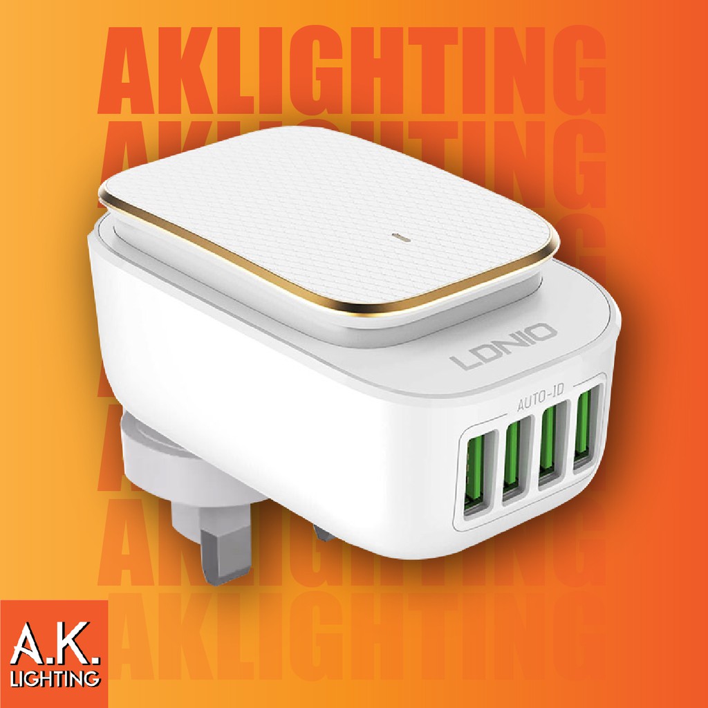 LDNIO A4405 4.4A AUTOID LED Touch Lamp with 4 USB Port Charger Adapter